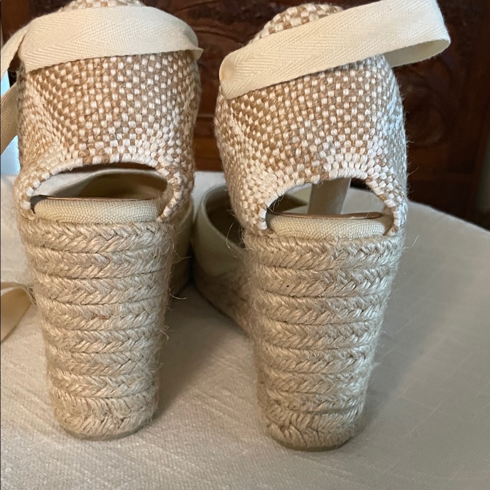 Elegant Cream Espadrille Wedge Sandals EU 38 US 7.5 - Picture 9 of 15